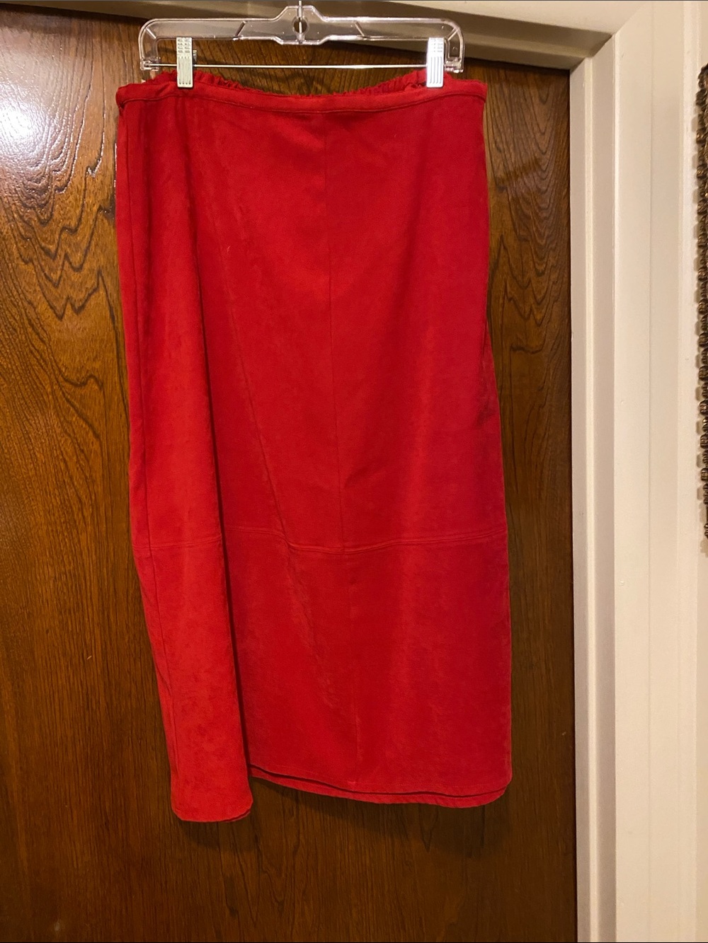 Red Suede Pencil Skirt - Women's Tailored Style